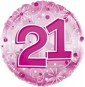 folieballon Clear 21 jaar 61 cm roze