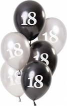 ballonnen Glossy 18 jaar 23 cm latex zwart/zilver 6 stuks