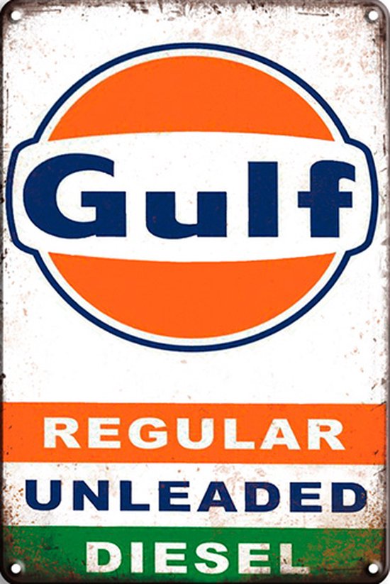 Signs-USA - Retro wandbord - metaal - Gulf - Regular - Unleaded - Diesel - 20 x 30 cm