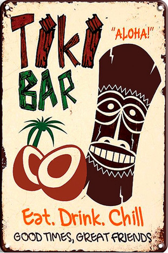 Signs-USA - Plaque murale rétro - métal - Tiki bar Aloha - 20 x 30 cm