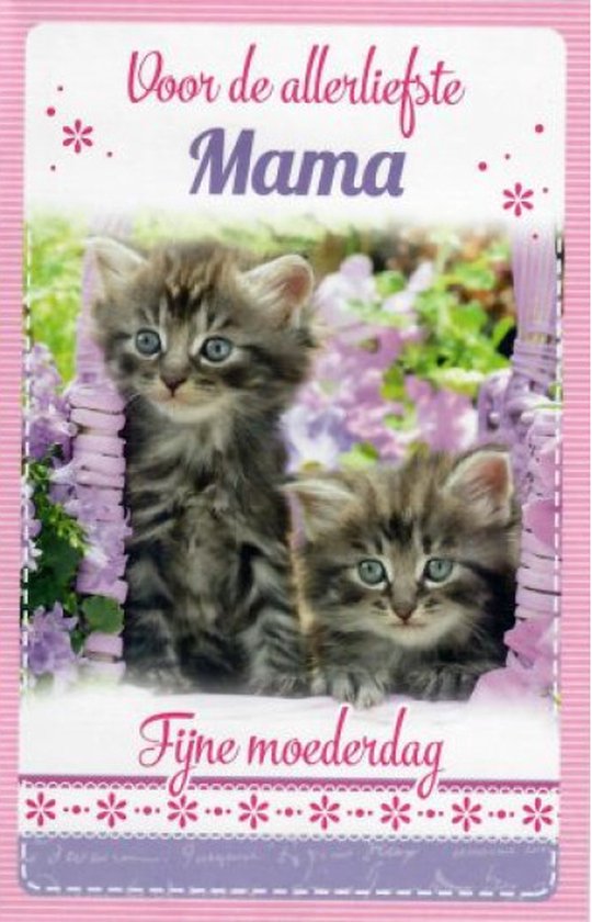 Voor de allerliefste mama! Fijne Moederdag! Wil jij je moeder blij maken? Geef deze schattige kaart aan haar met lieve katjes. Een zeer geschikte kaart voor Moederdag! Een dubbele wenskaart inclusief envelop en in folie verpakt.