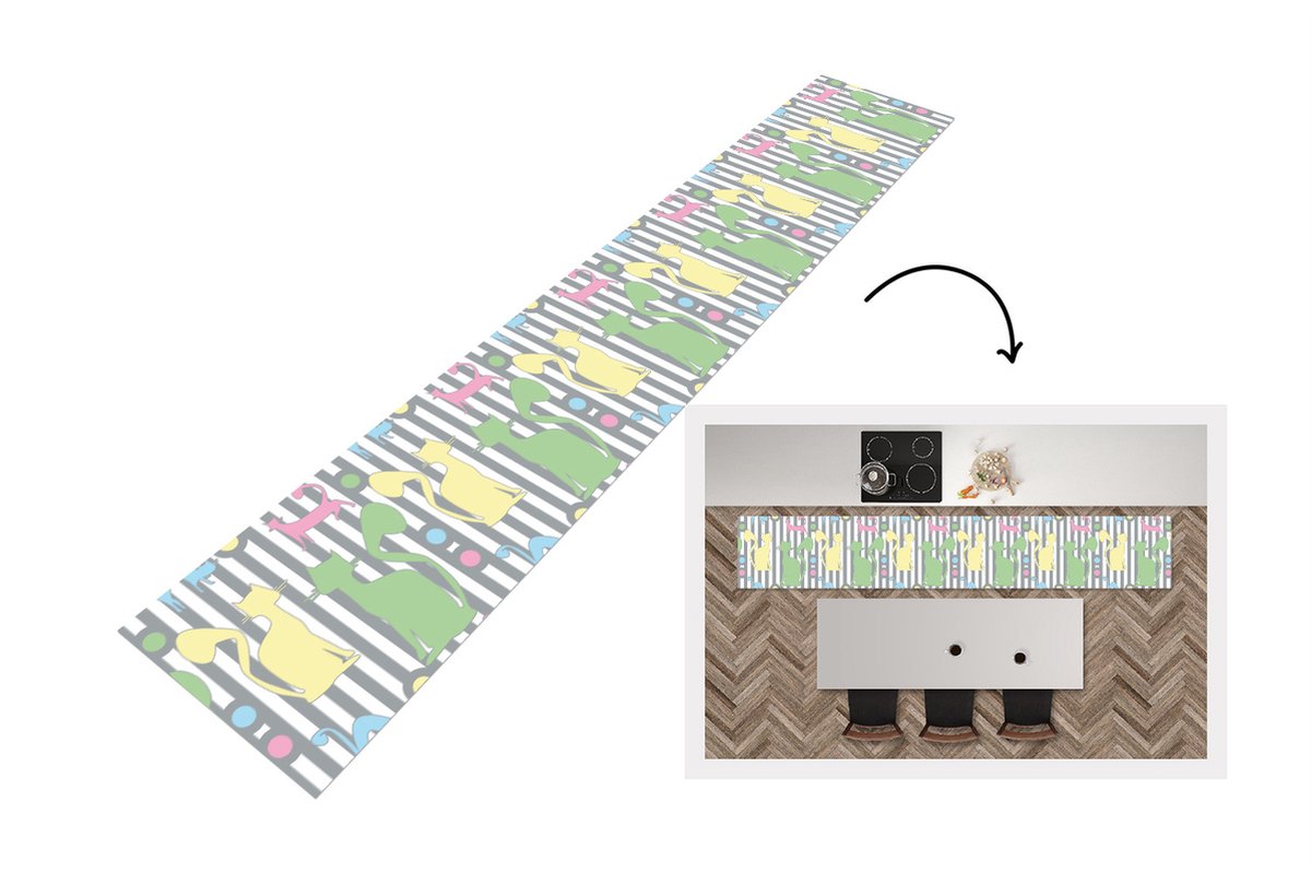 KitchenYeah Keukenloper - Keukenmat - Katten - Pastel - Dieren - Keuken vloerkleed Multicolor