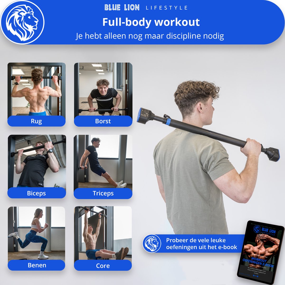 Blue Lion Max-2 Pull-up bar - Optrekstang inclusief weerstandsband - voor in deuropening - Fitness thuis - Krachttraining - Mobiliteit - Spiergroei