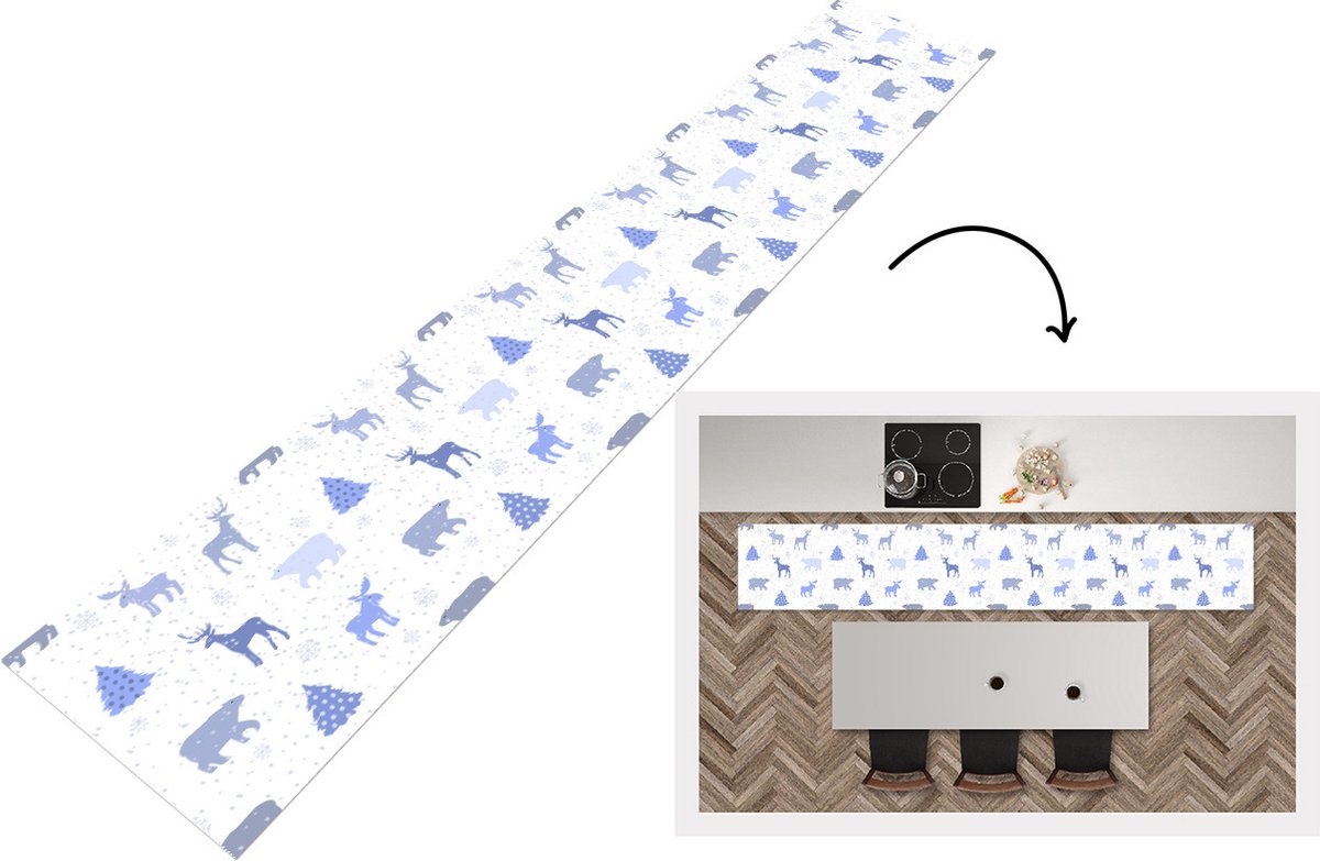 KitchenYeah Keukenloper - Keukenmat - Hert - Patroon - Sneeuw - Keuken vloerkleed Multicolor