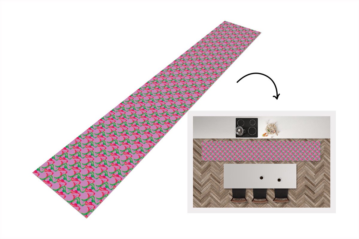 Keukenloper - Keukenmat - Hert - Patroon - Paars - 360x60 cm - Keuken vloerkleed
