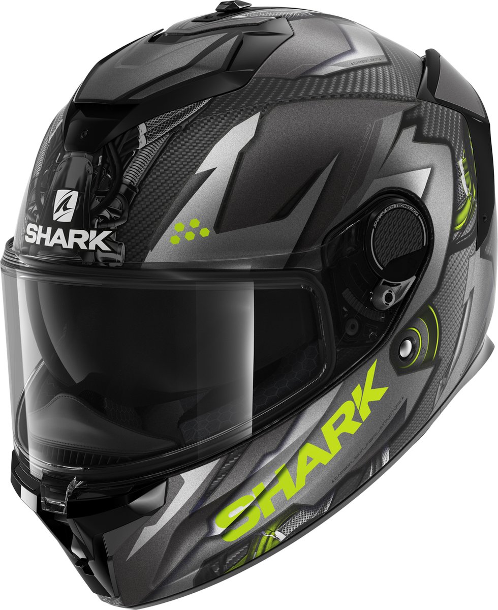 SHARK SPARTAN GT CARBON URIKAN Motorhelm Integraalhelm Mat Carbon Antraciet Geel - Maat XXL