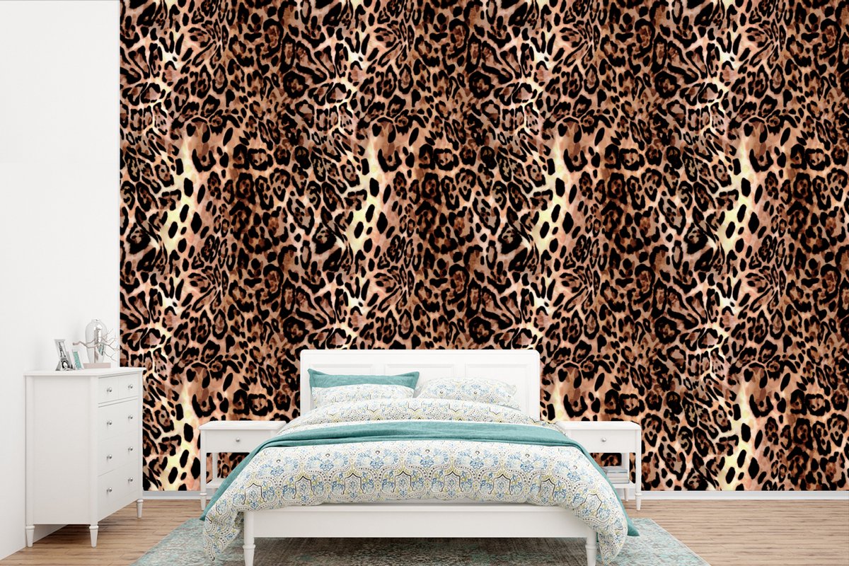 Behang - Fotobehang Dierenprint - Luipaard - Design - Luxe - Breedte 420 cm x hoogte 280 cm