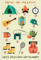Heb je alles? Veel plezier op kamp! Een grappige kaart met diverse afbeeldingen om als checklist te gebruiken voordat je op kamp gaat. Deze spullen ga je vast allemaal nodig hebben. Een dubbele wenskaart inclusief envelop en in folie verpakt.