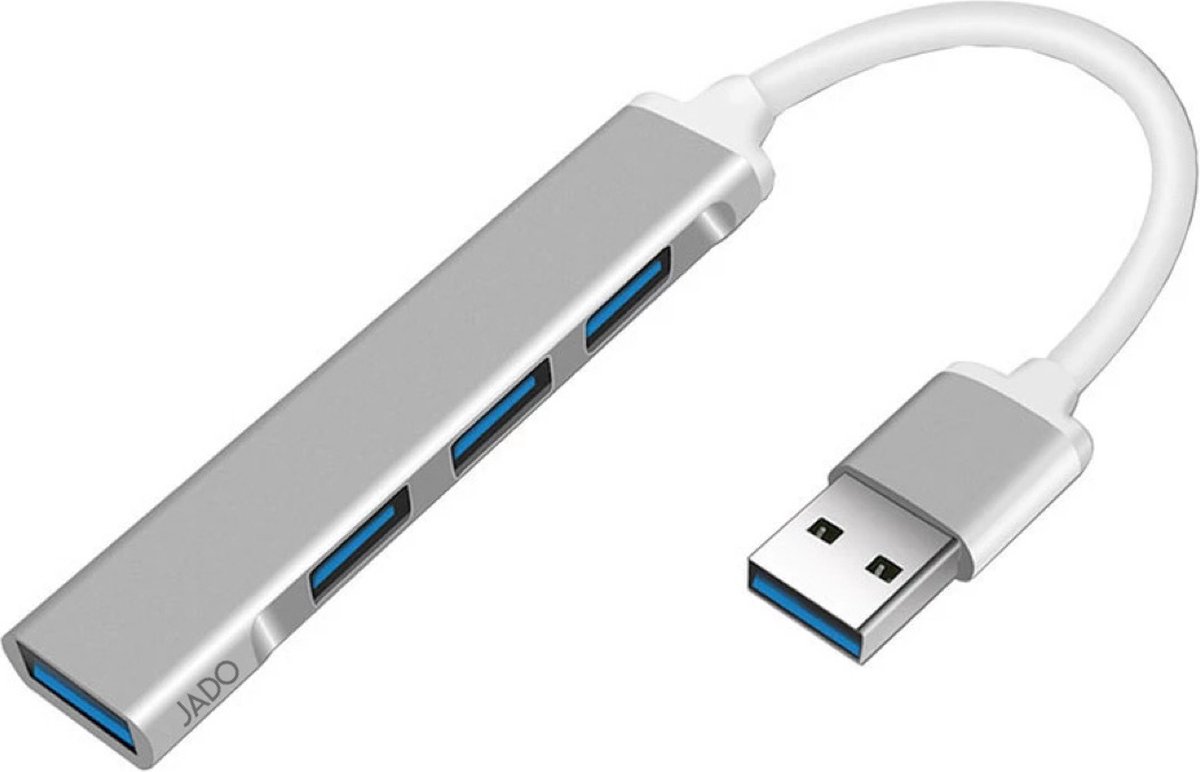 Jado USB 3.0 Hub - 4 Poorten - USB Splitter - Computer Accessoires - MacBook - Grijs