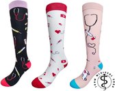 Jouw medische shop - 3 paar compressiekousen - Stethoscoop - SEH - Pink - Maat 36-41 -Compressiesokken - sokken - medische sokken - medsocks- steunkousen - chaussettes de compressi