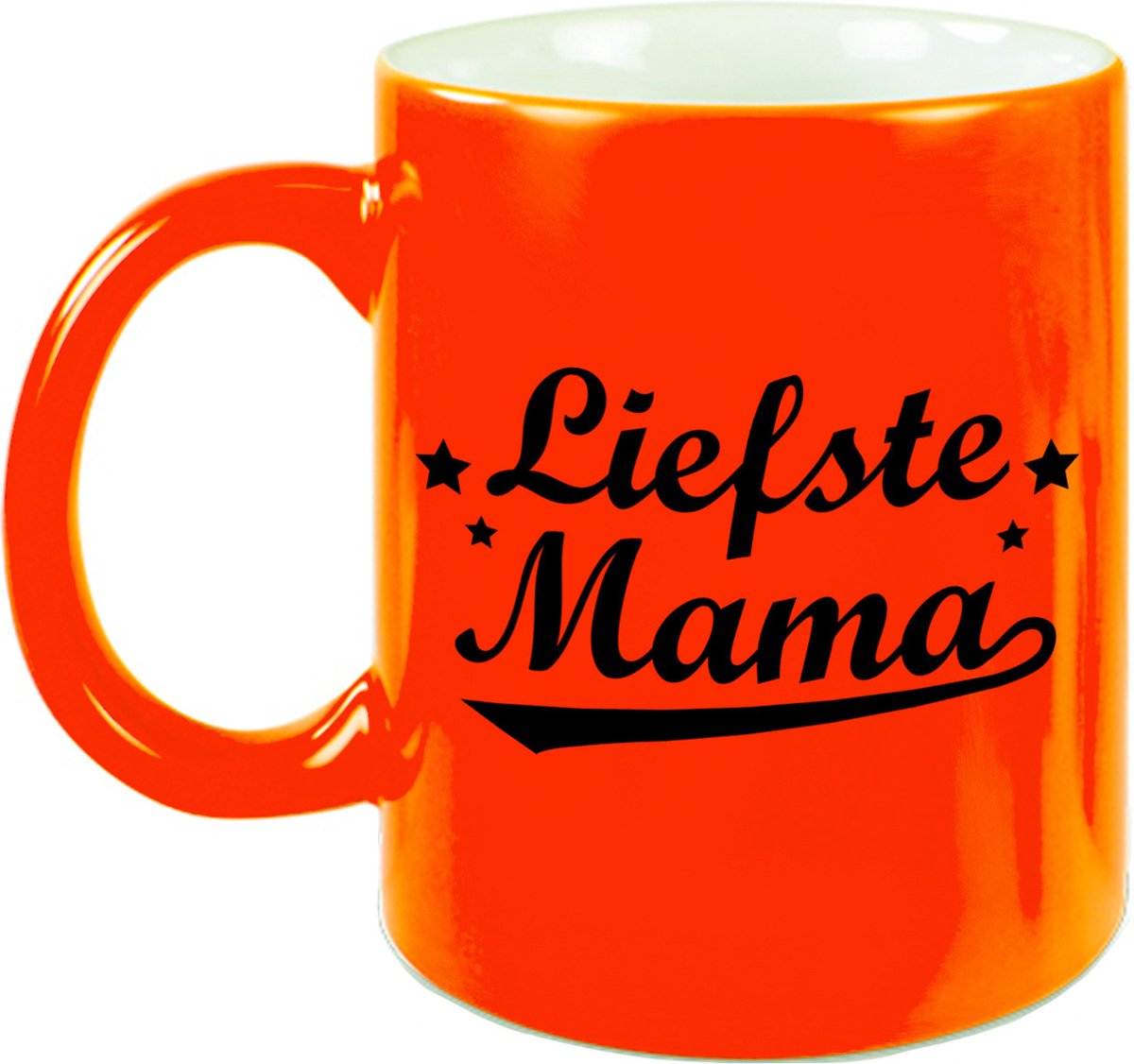 Liefste mama tekst cadeau mok / beker - neon oranje - 330 ml - Moederdag / verjaardag