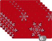 Placemat - Placemats kunststof - Patronen - Kerst - Zilver - Planten - 45x30 cm - 6 stuks - Hittebestendig - Anti-Slip - Onderlegger - Afneembaar