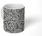 Mok - Koffiemok - Wave - Ornament - Zwart - Wit - Design - Mokken - 350 ML - Beker - Koffiemokken - Theemok