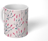 Mok - Koffiemok - Bloemen - Roze - Kerst - Patroon - Mokken - 350 ML - Beker - Koffiemokken - Theemok