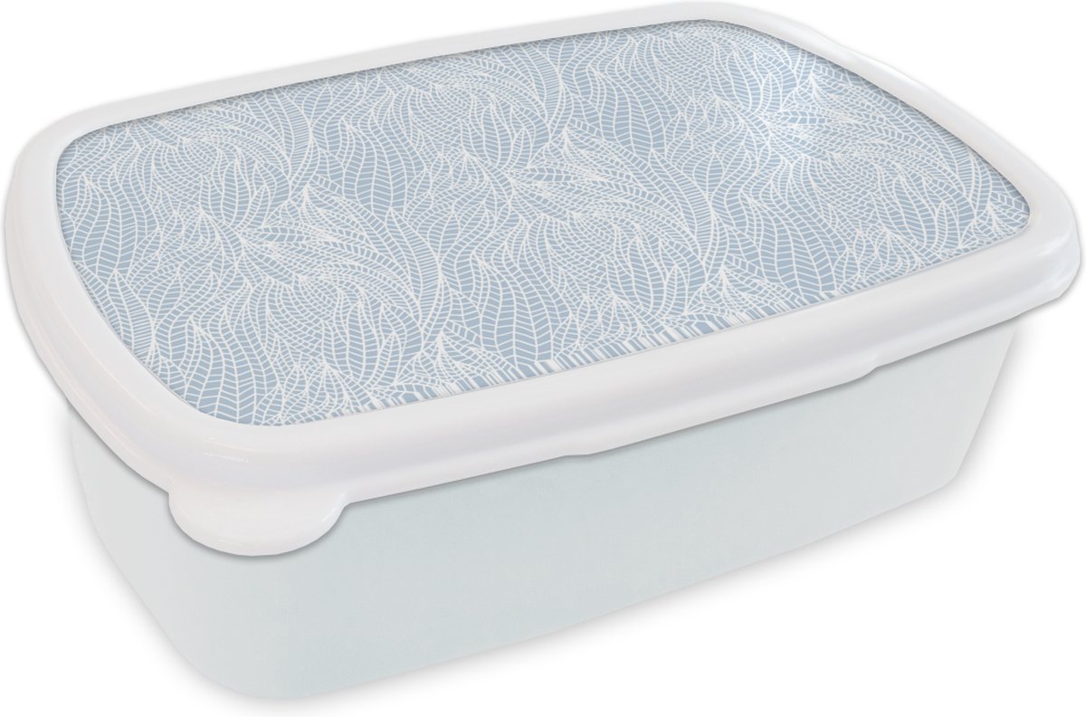 Broodtrommel Wit - Lunchbox - Brooddoos - Bladeren - Patronen - Winter - 18x12x6 cm - Volwassenen