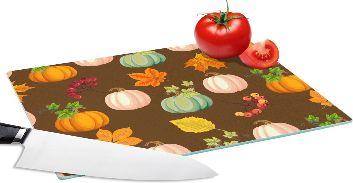 Glazen Snijplank - 28x20 - Herfst - Pompoenen - Patronen - Snijplanken Glas