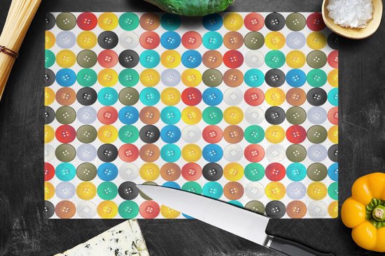 Planche à découper en Verres - 39x28 - Boutons - Arc-en-ciel - Vêtements - Design - Planches à découper en Glas