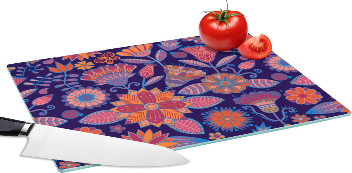 Glazen Snijplank - 39x28 - Vlinder - Bloemen - Patronen - Snijplanken Glas