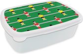 Broodtrommel Wit - Lunchbox - Brooddoos - Patronen - Voetbal - Sport - 18x12x6 cm - Volwassenen