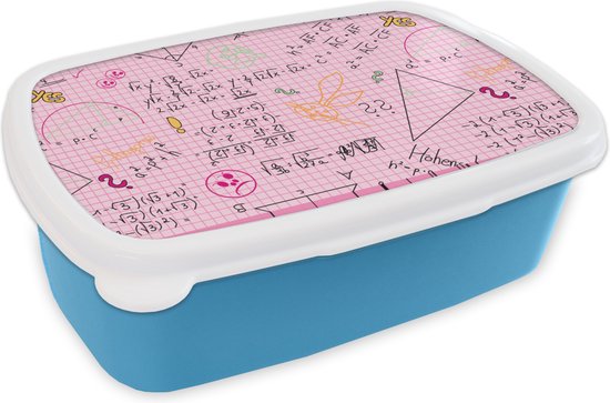 Broodtrommel Blauw - Lunchbox - Brooddoos - Wiskunde - Doodle - Geometrie - Regenboog - Patronen - 18x12x6 cm - Kinderen - Jongen