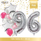 Cijfer Ballon 96 Jaar Zilver Roze White Pearl Boeket * Hoera 96 Jaar Verjaardag Decoratie Set van 15 Ballonnen * 80 cm Verjaardag Nummer Ballon * Snoes * Verjaardag Versiering * Verjaardag Decoratie * Silver Pink Pearl White* Nummer Ballon 96