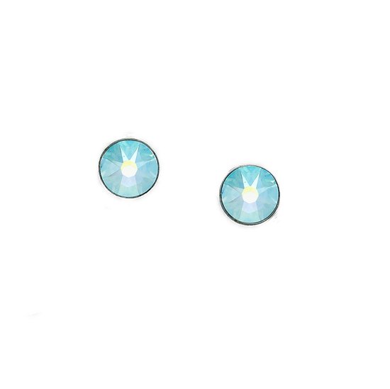 Oorknoppen zilver 925 met hoogwaardige kristallen  in aquamarijn kleur - Zilverkleurige oorbellen van Sophie Siero inclusief geschenkverpakking