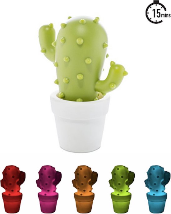 Qualix Cactus Nachtlamp met Timer - Multi Kleur - Met Batterij - Slaapkamer lamp - Draadloos