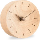 Horloge de bureau moderne en bois Navaris - Horloge analogique en bois de 11 cm de diamètre pour étagère, table, bureau - Horloge sans tic-tac à piles - Marron clair