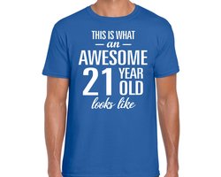 Awesome 21 year - geweldige 21 jaar cadeau t-shirt blauw heren - Verjaardag cadeau XL