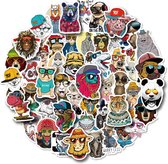 Coole Dieren Stickers | 50 stickers | Grappig, Zonnebril, tijger, hond, kat, vogel, vis   - voor laptop, agenda, koffer, etc. (geschikt voor kinderen)
