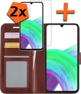 Samsung Galaxy A33 Hoesje Bookcase Met 2x Screenprotector - Samsung Galaxy A33 Screenprotector 2x - Samsung Galaxy A33 Book Case Met 2x Screenprotector Bruin