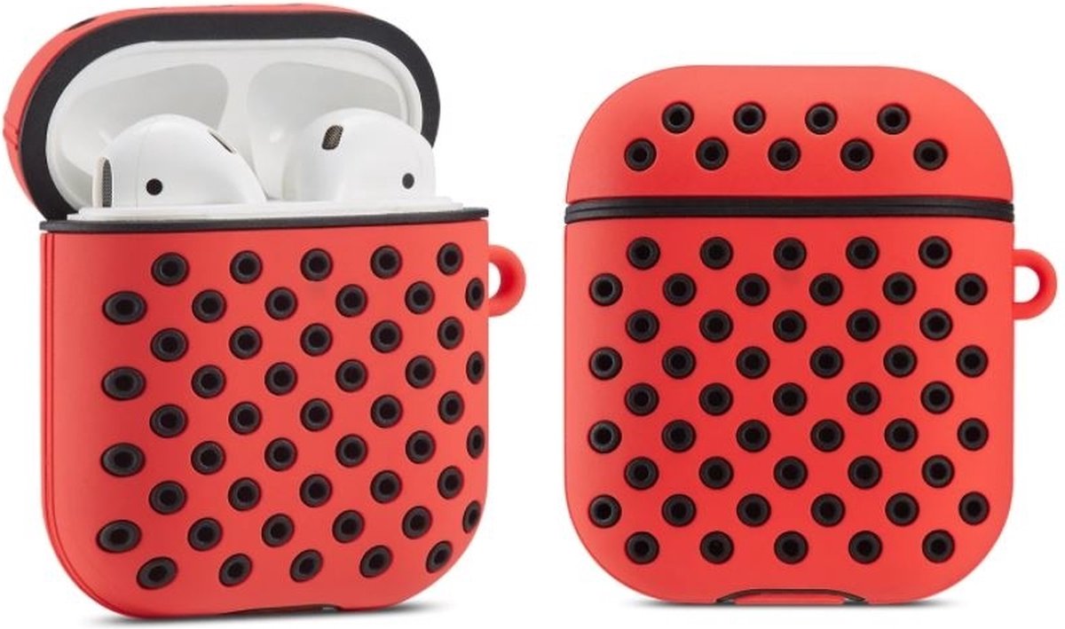 Shieldcase Case - beschermhoes geschikt voor Airpods 2 silicone case - case geschikt voor Airpods 2 hoesje - optimale bescherming - rood/zwart