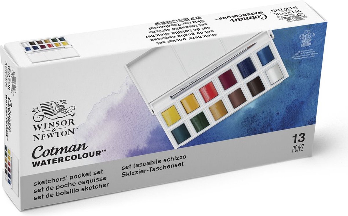 Winsor & Newton 0390640 Cotman Aquarelverf Set – Sketchers’ Pocket Set – 12 Kleuren Waterverf – Compact Aquarelset met Reis Penseel — afbeelding 2