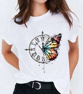 T-shirt klok vlinder - Dames t-shirt - Wit dames shirt - Dames kleding - Dames mode - Vrouwen t-shirt - Shirt voor vrouwen