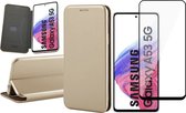 Hoesje geschikt voor Samsung Galaxy A53 - Book Case Lederen Wallet Cover Minimalistisch Pasjeshouder Hoes Goud - Full Tempered Glass Screenprotector