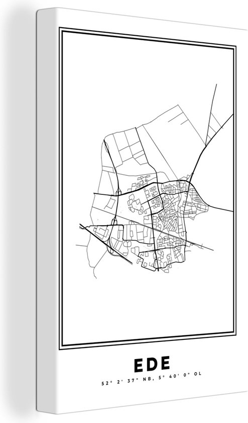 Canvas Schilderij Nederland – Ede – Stadskaart – Kaart – Zwart Wit – Plattegrond - 40x60 cm - Wanddecoratie