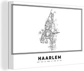 Canvas Schilderij Nederland – Haarlem – Stadskaart – Kaart – Zwart Wit – Plattegrond - 90x60 cm - Wanddecoratie