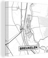 Peinture sur Toile Breukelen - Carte - Zwart Wit - Carte - Nederland -Bas - Plan de Ville - 50x50 cm - Décoration murale