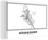 Canvas Schilderij Stadskaart – Zwart Wit - Kaart – Düsseldorf – Duitsland – Plattegrond - 120x80 cm - Wanddecoratie