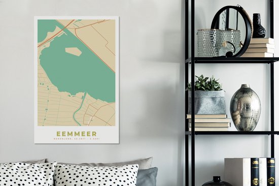 Tableau sur toile Vintage - Eemmeer - Carte - Plan de ville - 40x60 cm - Décoration murale