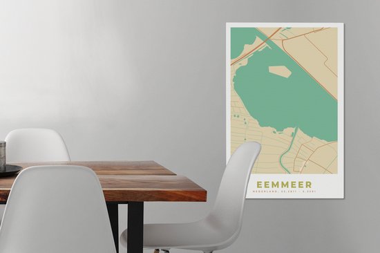 Tableau sur toile Vintage - Eemmeer - Carte - Plan de ville - 40x60 cm - Décoration murale