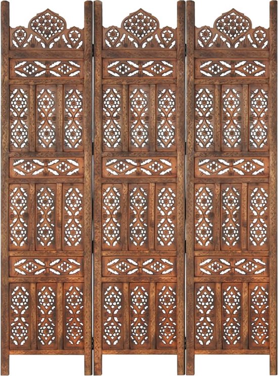 Medina Kamerscherm 3 panelen handgesneden 120x165 cm mangohout bruin