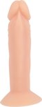 Beige dildo met gerimpelde schacht, afgeronde punt en platte basis.