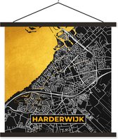 Posterhanger incl. Poster 60x60 cm - Schoolplaat - Harderwijk - Black and Gold - Plattegrond - Kaart - Stadskaart - Textielposter - Zwarte latten - Plattegrond