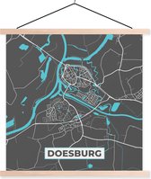 Posterhanger incl. Poster 60x60 cm - Schoolplaat - Doesburg - Blauw - Kaart - Plattegrond - Stadskaart - Textielposter - Blanke latten - Plattegrond