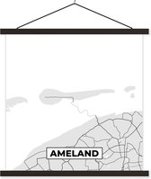 Posterhanger incl. Poster 90x90 cm - Schoolplaat - Kaart - Eiland - Ameland - Plattegrond - Stadskaart - Textielposter - Zwarte latten - Plattegrond