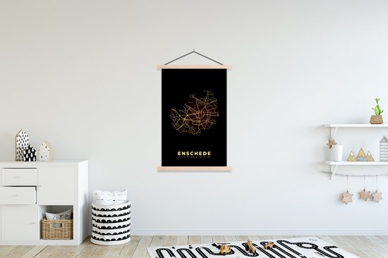 Porte-affiche avec affiche - Affiche scolaire - Enschede - Carte - Carte - Plan de la ville - Nederland - 120x180 cm - Lattes vierges