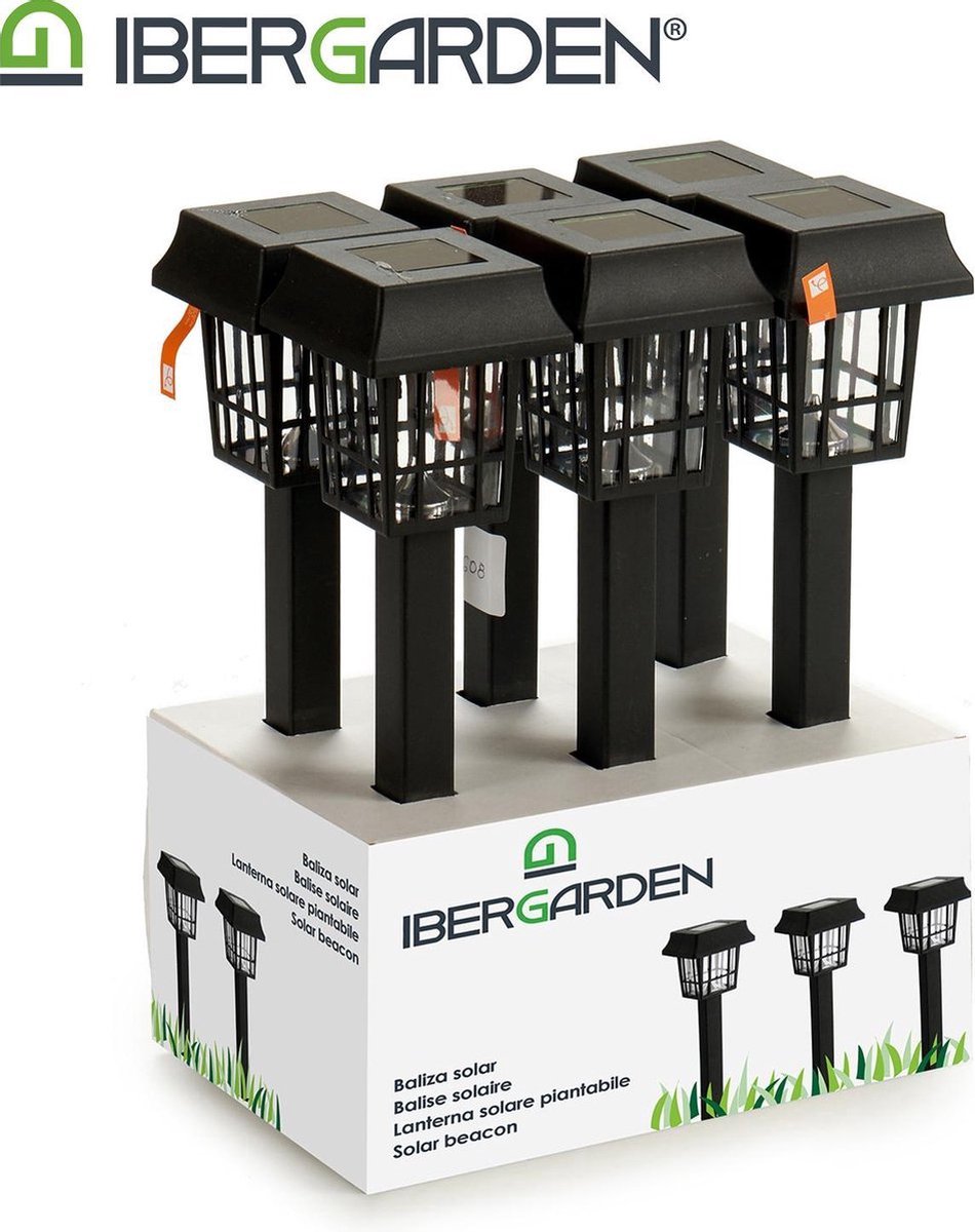 IBERGARDEN-Tuinlamp-Tuinverlichting-Lantaarn- Set van 6- Zwart- Zonne-energie- -SolarLed verlichting - IBERGARDEN