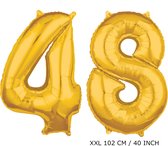 Mega grand ballon en feuille d'or XXL 48 ans.  âge anniversaire 48 ans. 102 cm 40 pouces. Avec paille pour gonfler les ballons.