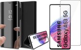 Hoesje geschikt voor Samsung Galaxy A53 - Book Case Spiegel Wallet Cover Hoes Zwart - Tempered Glass Screenprotector